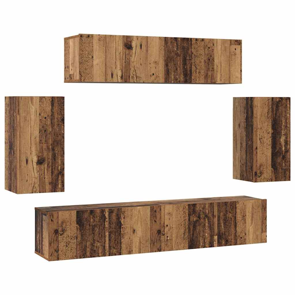 Set comodă TV Pe perete cu depozitare cu ușă 6 pcs Lemn vechi Mediu GartenMobel Dekor