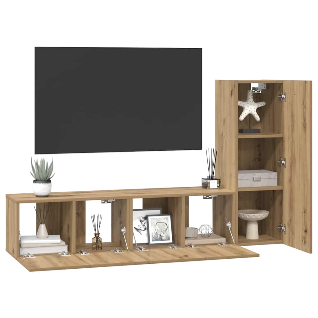 Set comodă TV cu raft 3 pcs stejar artizanal 150.5 x 30 x 90 cm GartenMobel Dekor