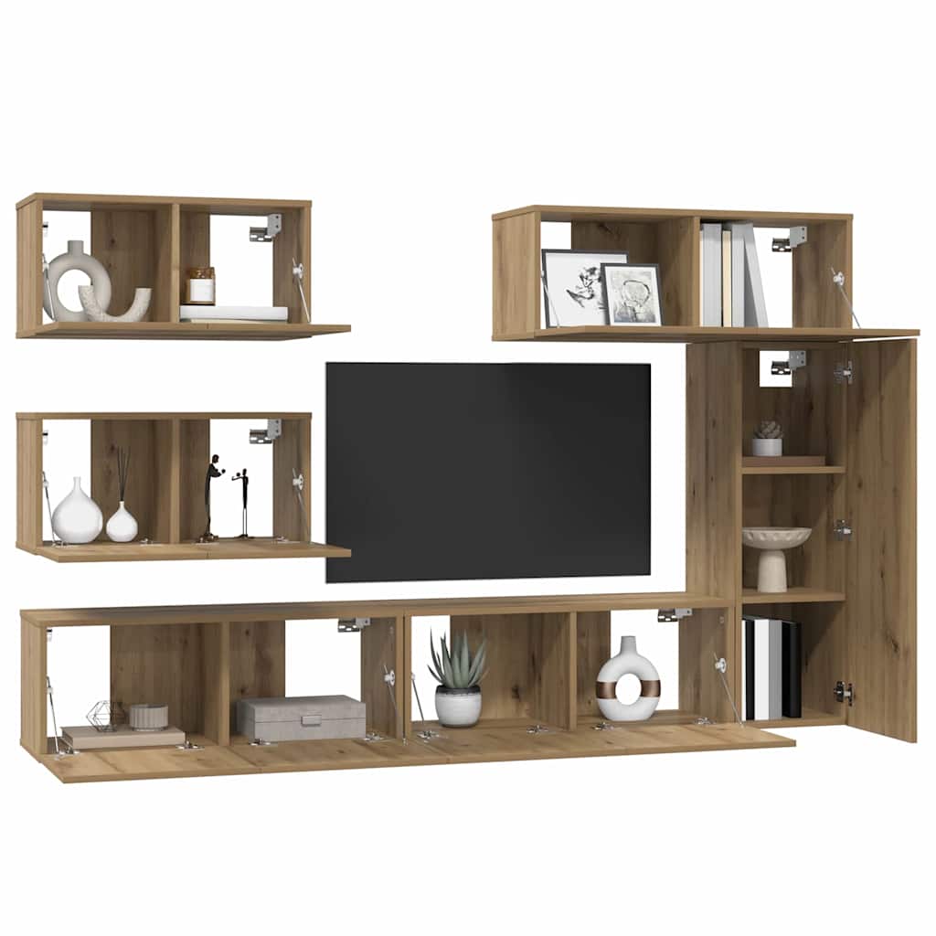 Set comodă TV cu raft Altele 6 pcs stejar artizanal 30.5 x 30 x 90 cm GartenMobel Dekor