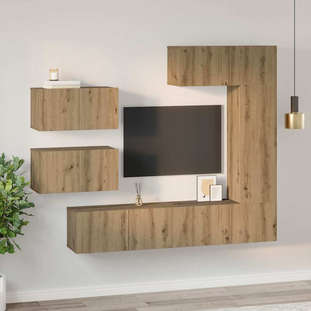 Set comodă TV cu raft Altele 6 pcs stejar artizanal 30.5 x 30 x 90 cm GartenMobel Dekor