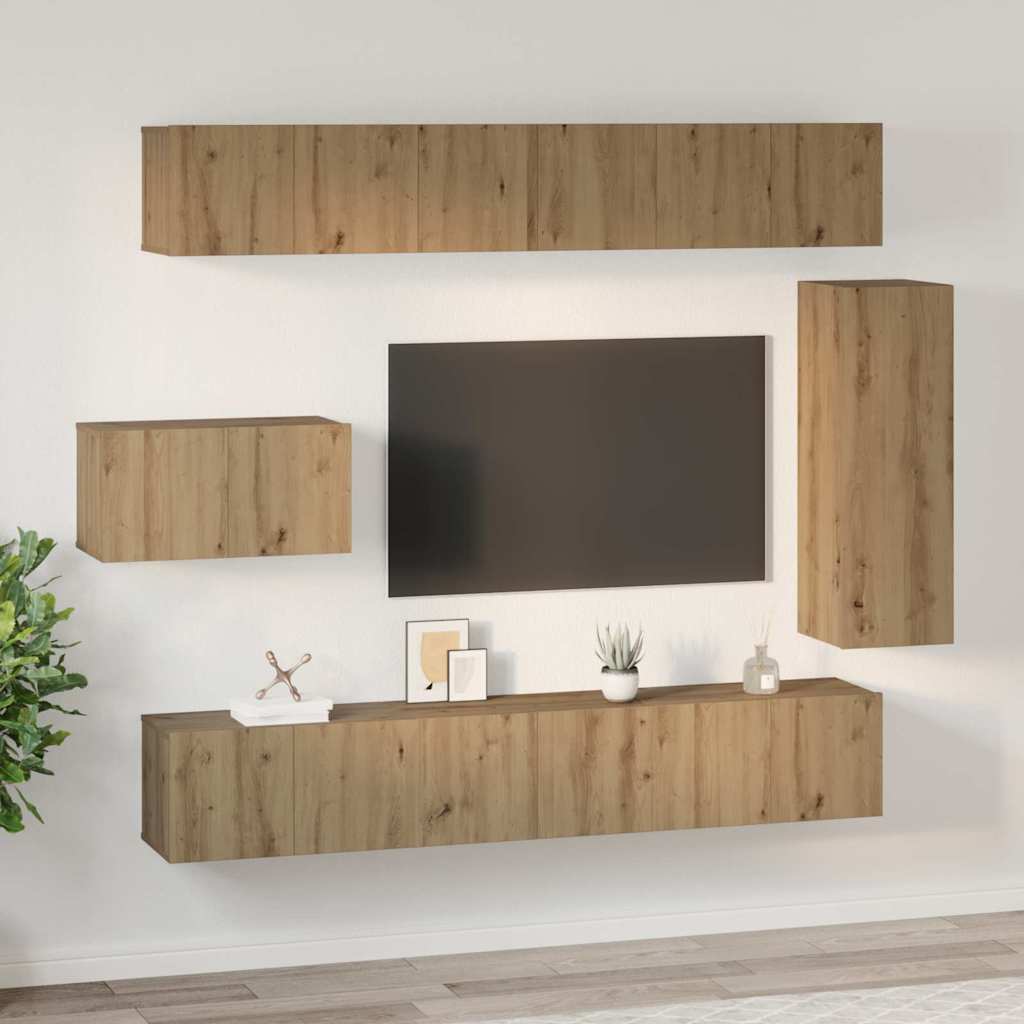 Set comodă TV cu raft Altele 8 pcs stejar artizanal 30.5 x 30 x 90 cm GartenMobel Dekor