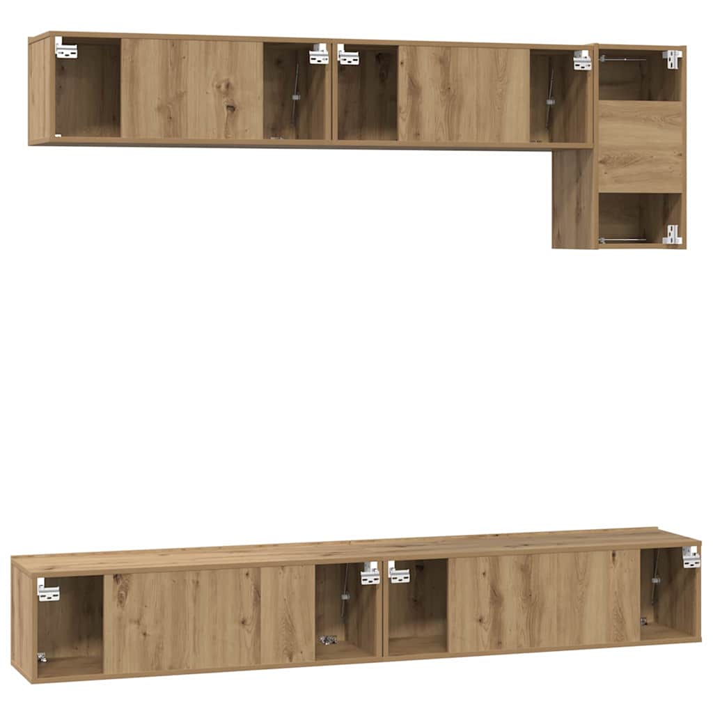 Set comodă TV cu raft Pe perete Altele 5 pcs stejar artizanal Mediu 100 cm GartenMobel Dekor