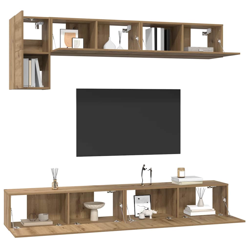 Set comodă TV cu raft Pe perete Altele 5 pcs stejar artizanal Mediu 100 cm GartenMobel Dekor