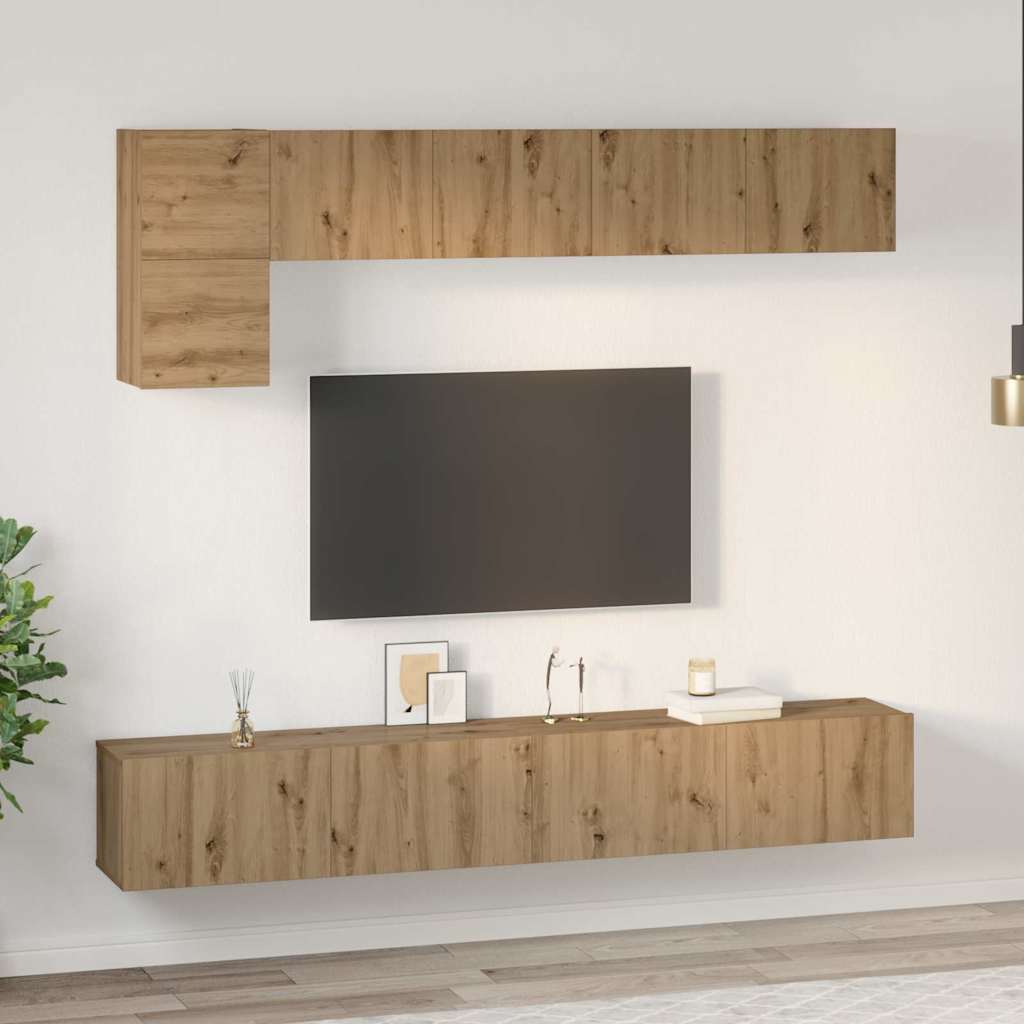 Set comodă TV cu raft Pe perete Altele 5 pcs stejar artizanal Mediu 100 cm GartenMobel Dekor