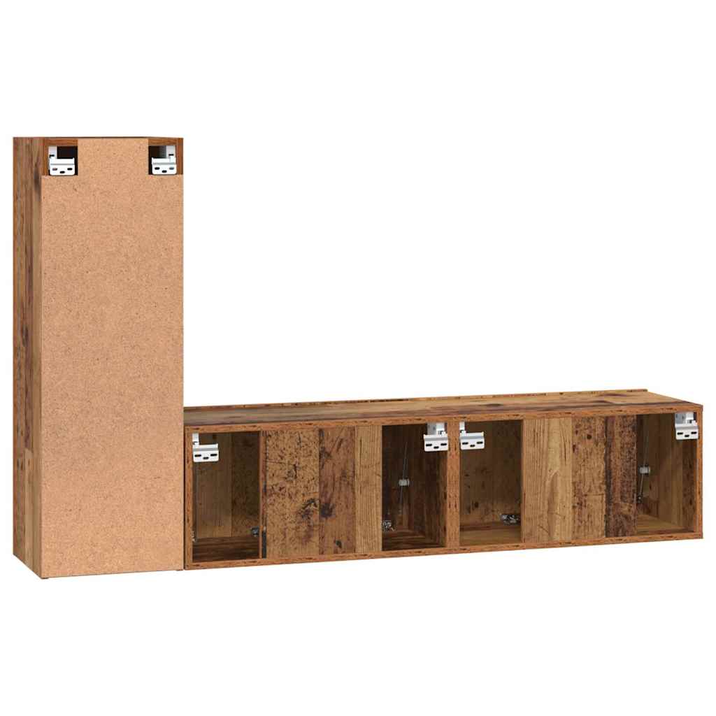 Set comodă TV cu raft Pe perete cu depozitare cu ușă 3 pcs Lemn vechi 150.5 x 30 x 90 cm GartenMobel Dekor
