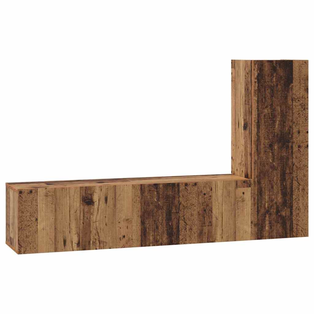 Set comodă TV cu raft Pe perete cu depozitare cu ușă 3 pcs Lemn vechi 150.5 x 30 x 90 cm GartenMobel Dekor