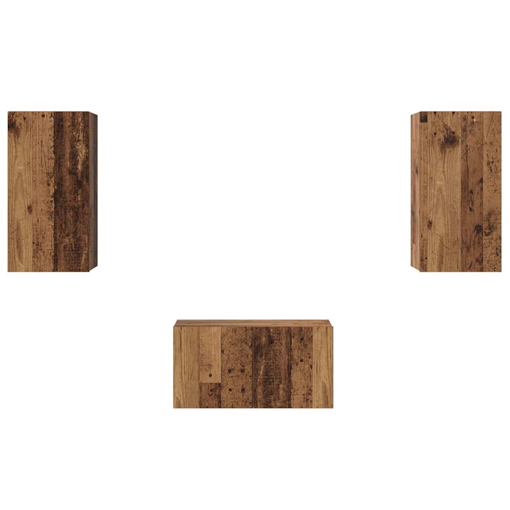 Set comodă TV cu raft Pe perete cu depozitare cu ușă 3 pcs Lemn vechi 60 x 30 x 30 cm GartenMobel Dekor