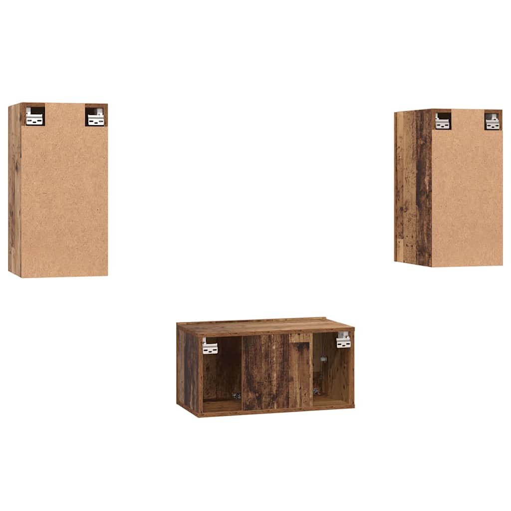 Set comodă TV cu raft Pe perete cu depozitare cu ușă 3 pcs Lemn vechi 60 x 30 x 30 cm GartenMobel Dekor