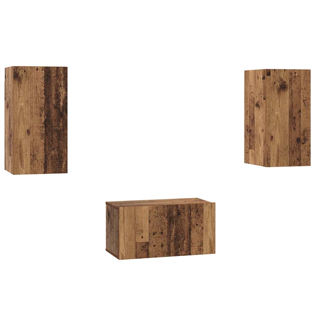 Set comodă TV cu raft Pe perete cu depozitare cu ușă 3 pcs Lemn vechi 60 x 30 x 30 cm GartenMobel Dekor