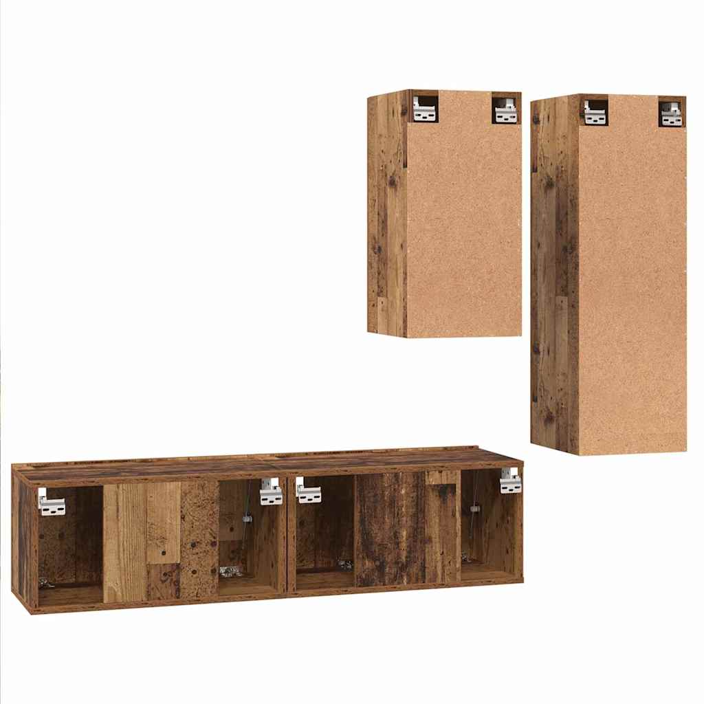 Set comodă TV cu raft Pe perete cu depozitare cu ușă 4 pcs Lemn vechi 30.5 x 30 x 90 cm GartenMobel Dekor