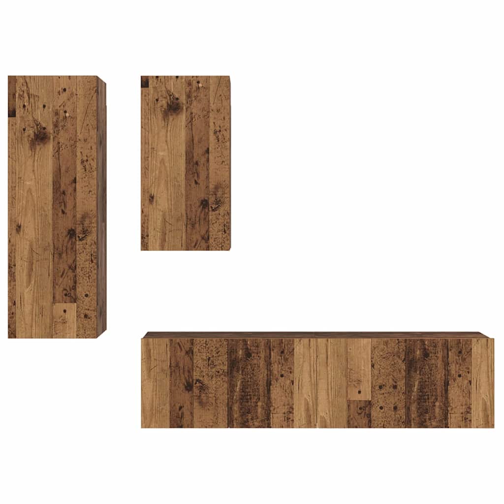Set comodă TV cu raft Pe perete cu depozitare cu ușă 4 pcs Lemn vechi 30.5 x 30 x 90 cm GartenMobel Dekor