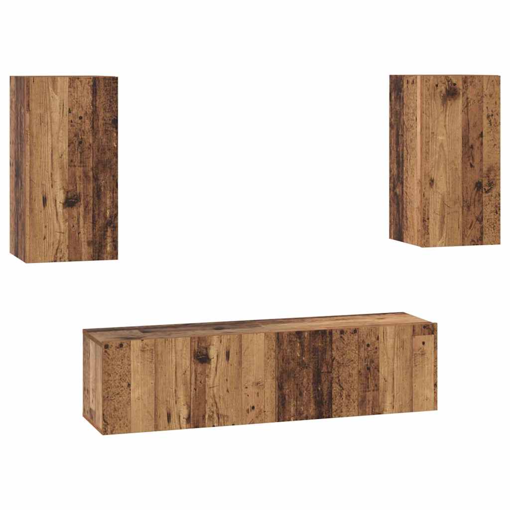 Set comodă TV cu raft Pe perete cu depozitare cu ușă 4 pcs Lemn vechi 60 x 30 x 30 cm GartenMobel Dekor