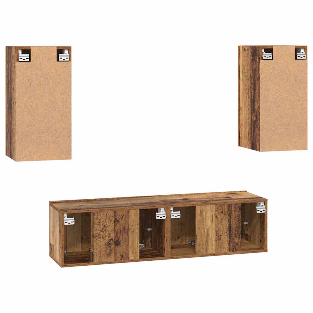 Set comodă TV cu raft Pe perete cu depozitare cu ușă 4 pcs Lemn vechi 60 x 30 x 30 cm GartenMobel Dekor