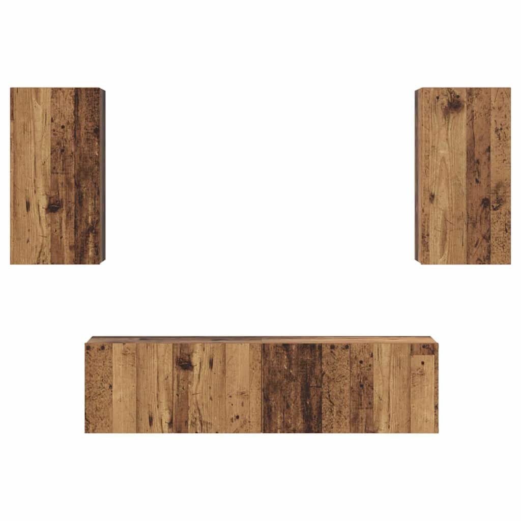 Set comodă TV cu raft Pe perete cu depozitare cu ușă 4 pcs Lemn vechi 60 x 30 x 30 cm GartenMobel Dekor