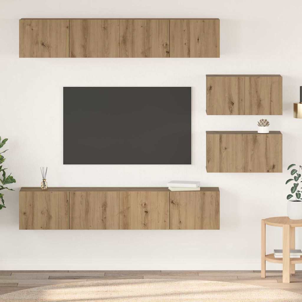 Set dulap TV 6 pcs stejar artizanal 80 x 30 x 30 cm Mediu GartenMobel Dekor