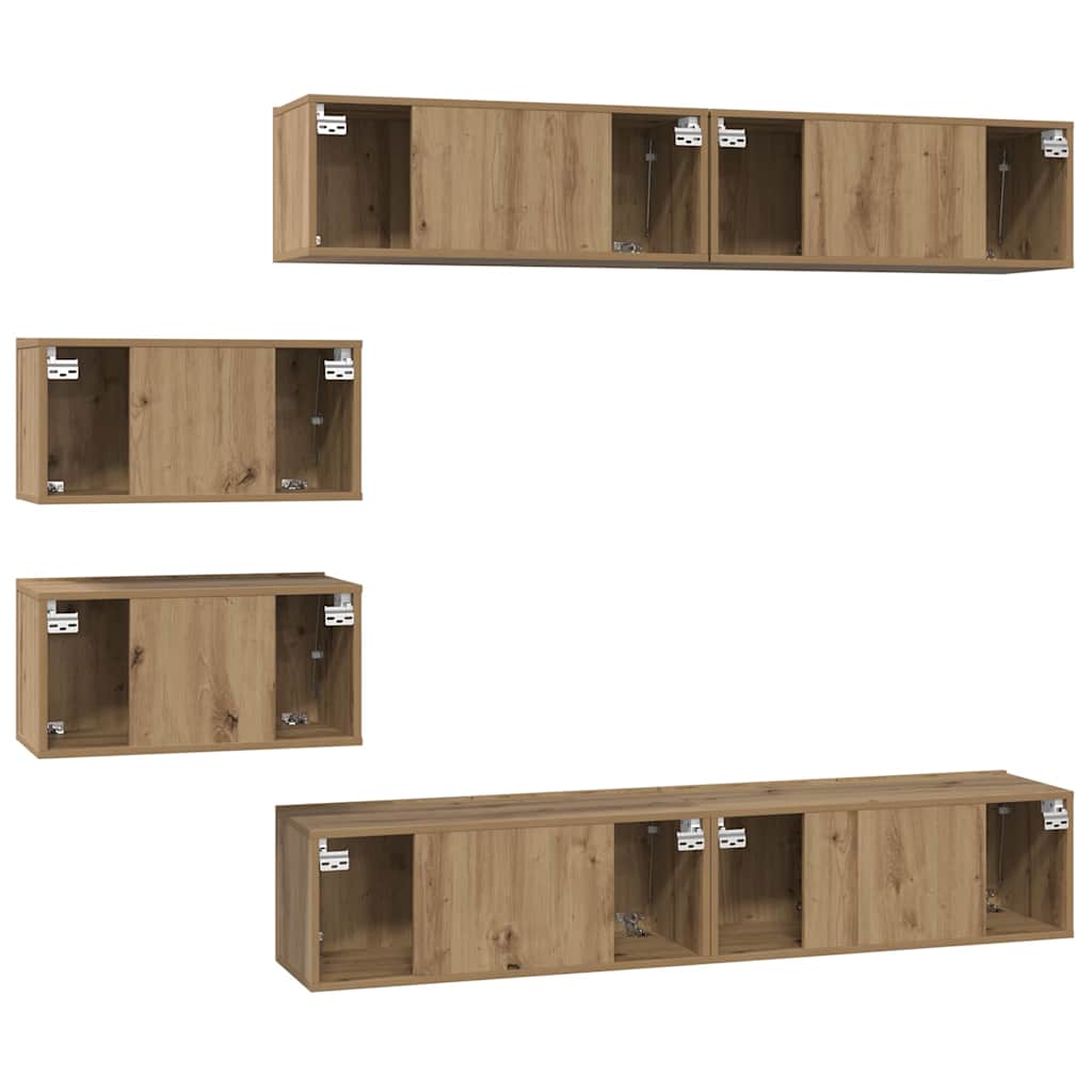 Set dulap TV 6 pcs stejar artizanal 80 x 30 x 30 cm Mediu GartenMobel Dekor