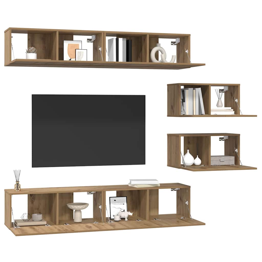 Set dulap TV 6 pcs stejar artizanal 80 x 30 x 30 cm Mediu GartenMobel Dekor