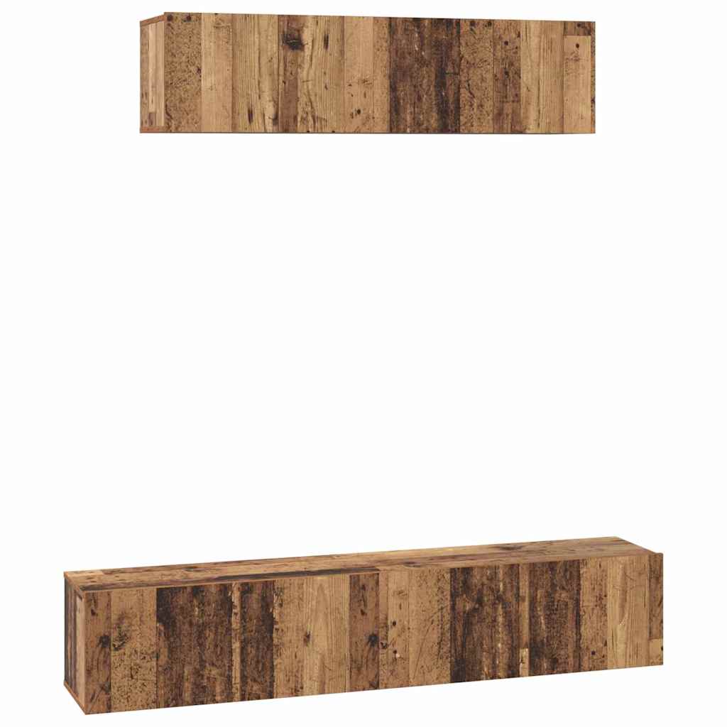 Set dulap TV Pe perete Altele cu depozitare cu ușă 4 pcs Lemn vechi Mediu Lemn compozit GartenMobel Dekor
