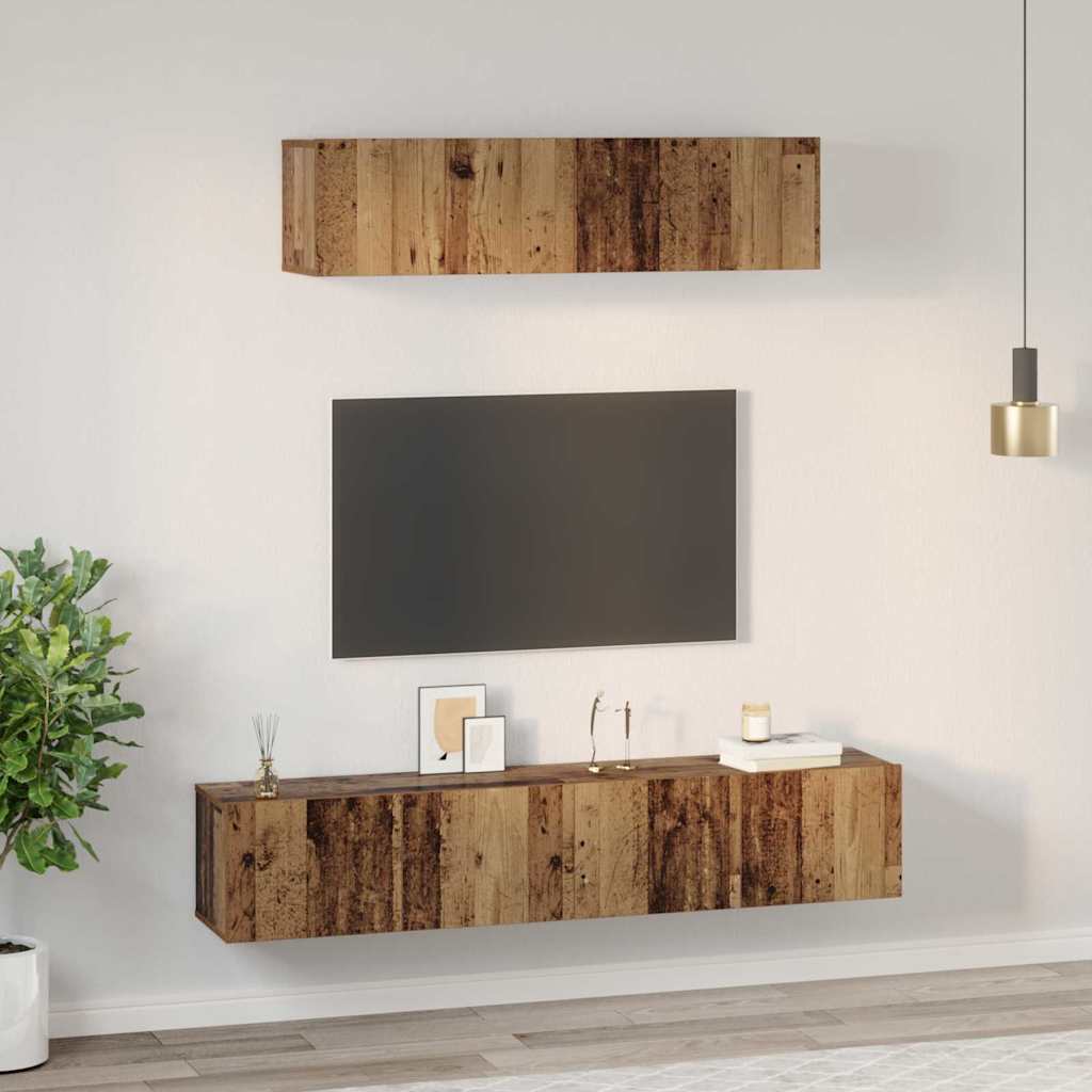 Set dulap TV Pe perete Altele cu depozitare cu ușă 4 pcs Lemn vechi Mediu Lemn compozit GartenMobel Dekor