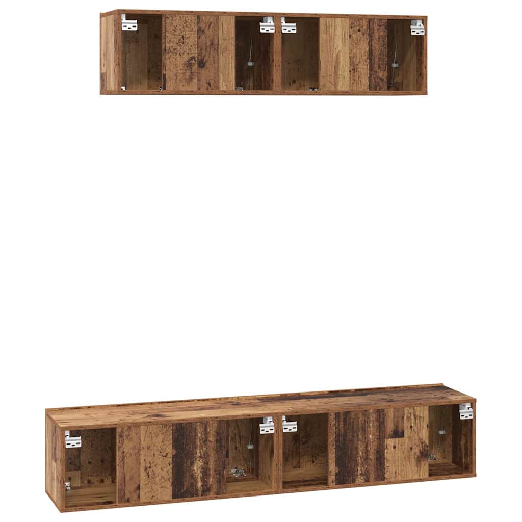 Set dulap TV Pe perete Altele cu depozitare cu ușă 4 pcs Lemn vechi Mediu Lemn compozit GartenMobel Dekor