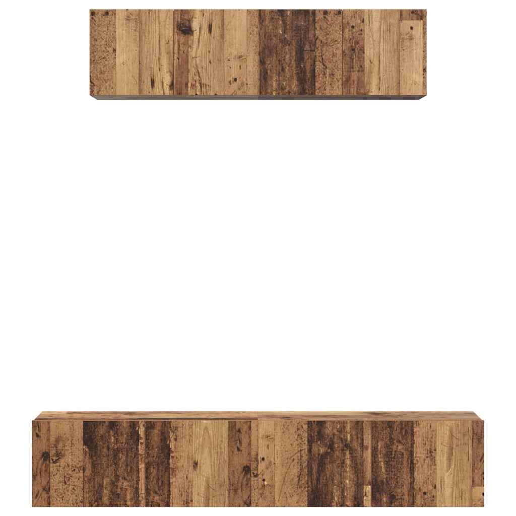 Set dulap TV Pe perete Altele cu depozitare cu ușă 4 pcs Lemn vechi Mediu Lemn compozit GartenMobel Dekor