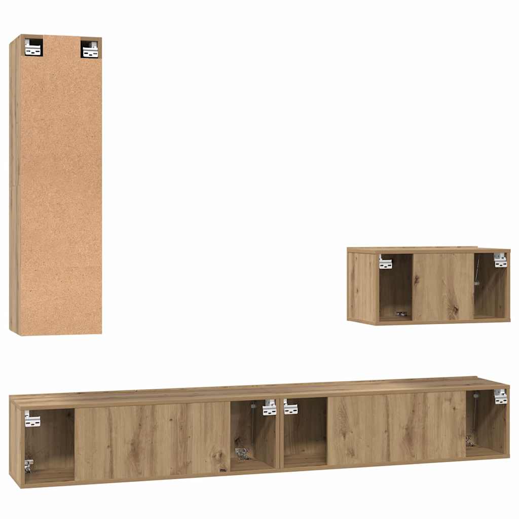 Set dulap TV cu raft 4 pcs stejar artizanal Mediu Lemn compozit GartenMobel Dekor