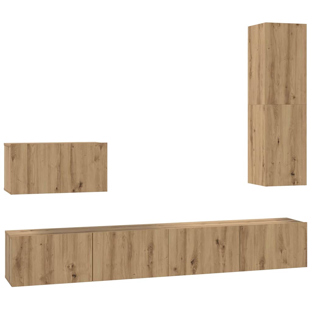 Set dulap TV cu raft 4 pcs stejar artizanal Mediu Lemn compozit GartenMobel Dekor