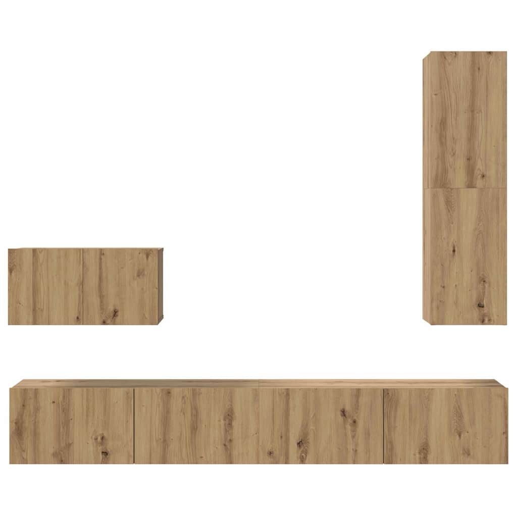 Set dulap TV cu raft 4 pcs stejar artizanal Mediu Lemn compozit GartenMobel Dekor