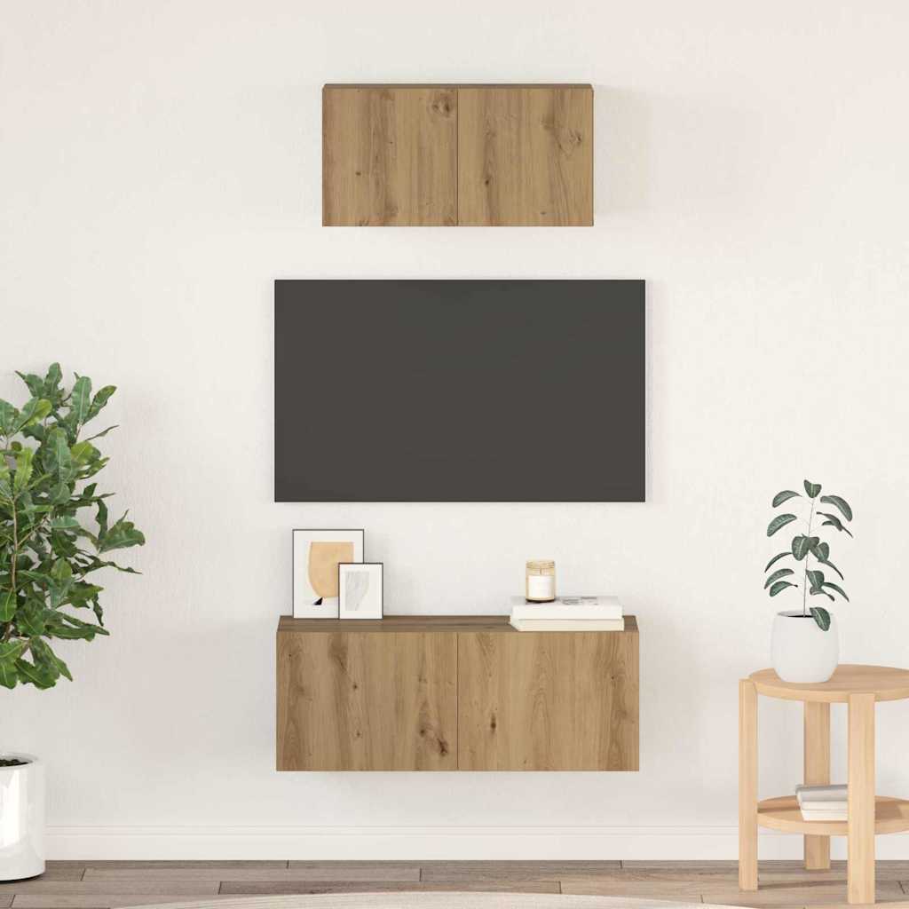 Set dulap TV cu raft Pe perete Altele 2 pcs stejar artizanal 80 x 30 x 30 cm GartenMobel Dekor