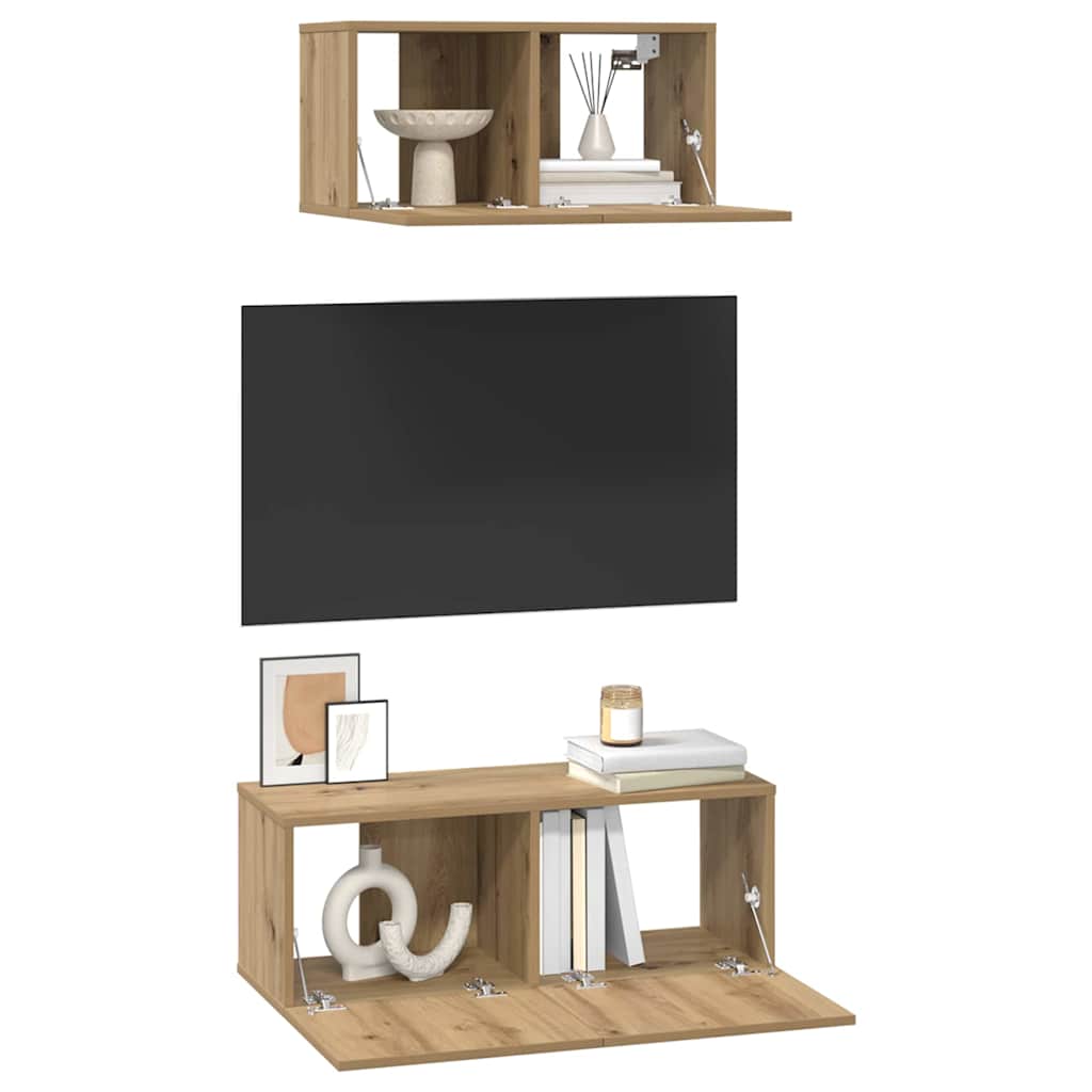 Set dulap TV cu raft Pe perete Altele 2 pcs stejar artizanal 80 x 30 x 30 cm GartenMobel Dekor