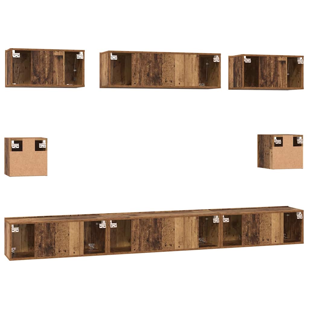 Set dulap TV cu raft Pe perete Altele 8 pcs Lemn vechi Mediu 30.5 x 30 x 30 cm GartenMobel Dekor