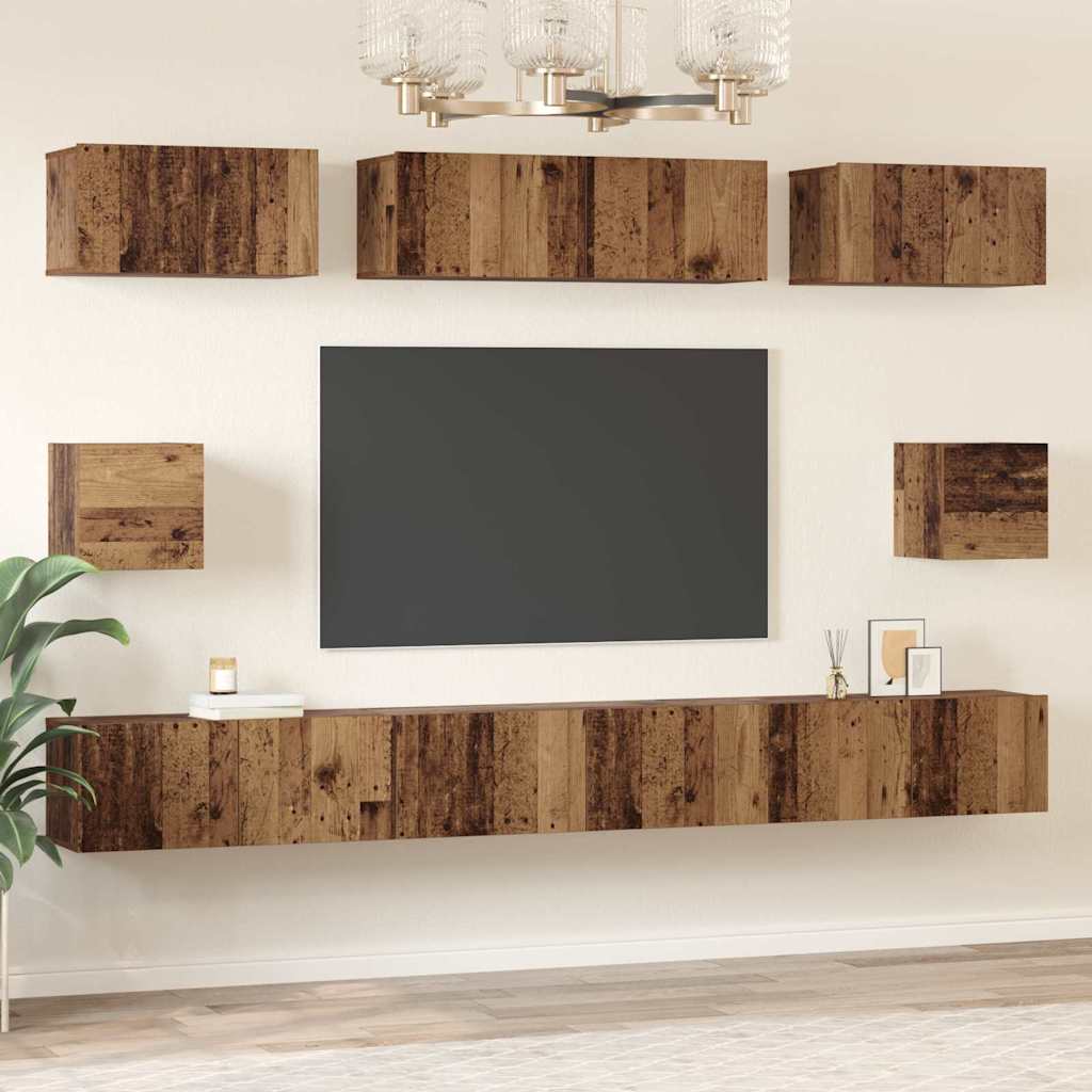Set dulap TV cu raft Pe perete Altele 8 pcs Lemn vechi Mediu 30.5 x 30 x 30 cm GartenMobel Dekor