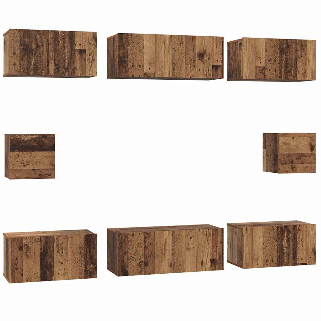 Set dulap TV cu raft Pe perete Altele 8 pcs Lemn vechi Mediu 30.5 x 30 x 30 cm GartenMobel Dekor