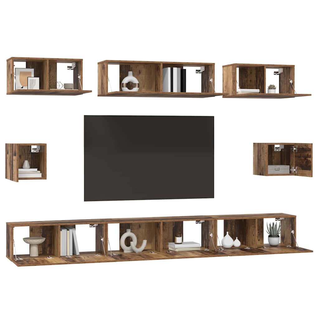 Set dulap TV cu raft Pe perete Altele 8 pcs Lemn vechi Mediu 30.5 x 30 x 30 cm GartenMobel Dekor