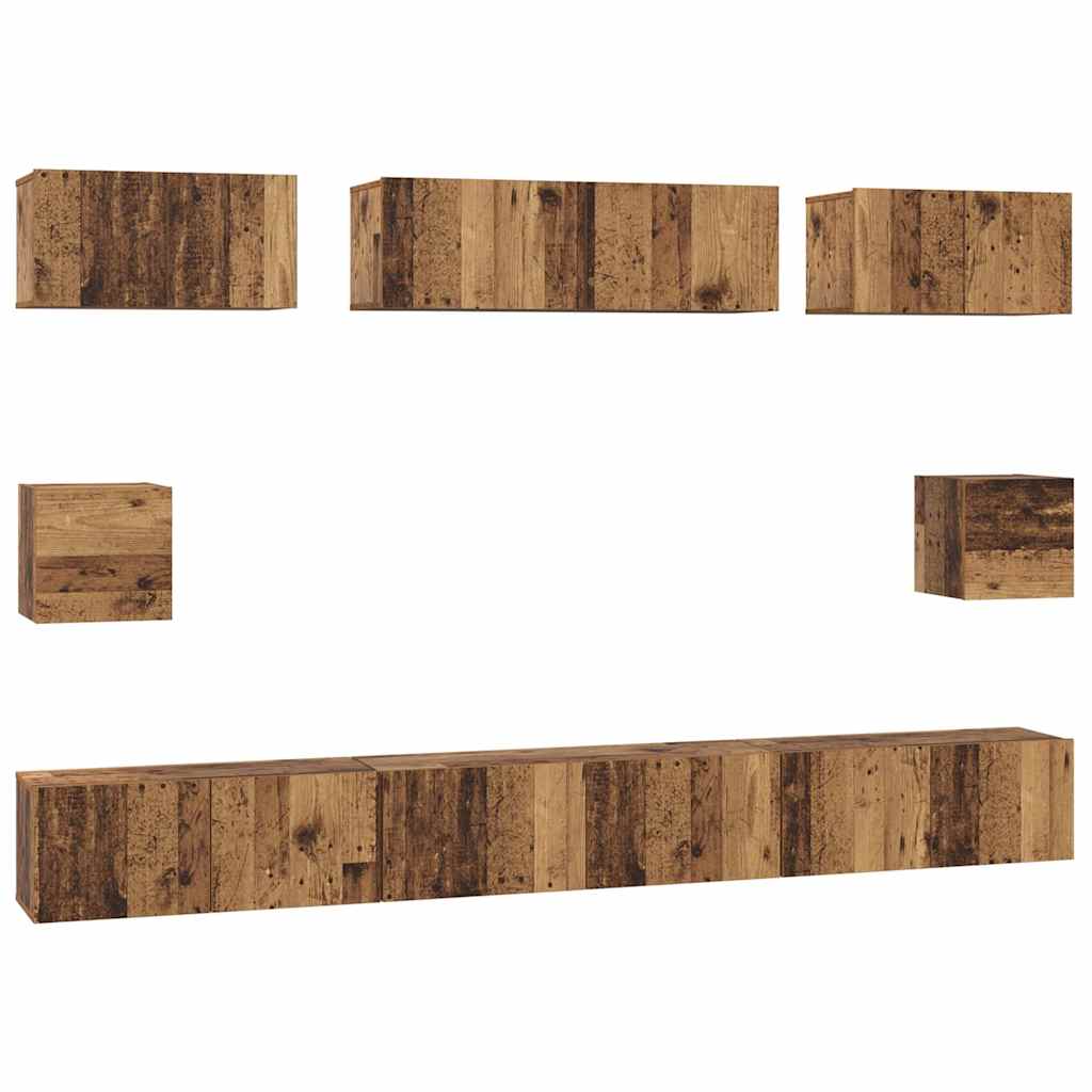 Set dulap TV cu raft Pe perete Altele 8 pcs Lemn vechi Mediu 30.5 x 30 x 30 cm GartenMobel Dekor