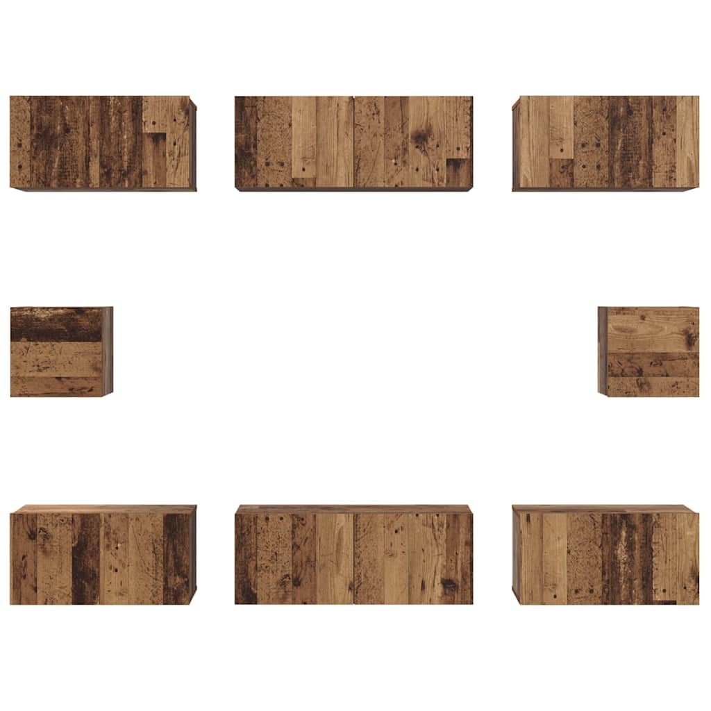 Set dulap TV cu raft Pe perete Altele 8 pcs Lemn vechi Mediu 30.5 x 30 x 30 cm GartenMobel Dekor