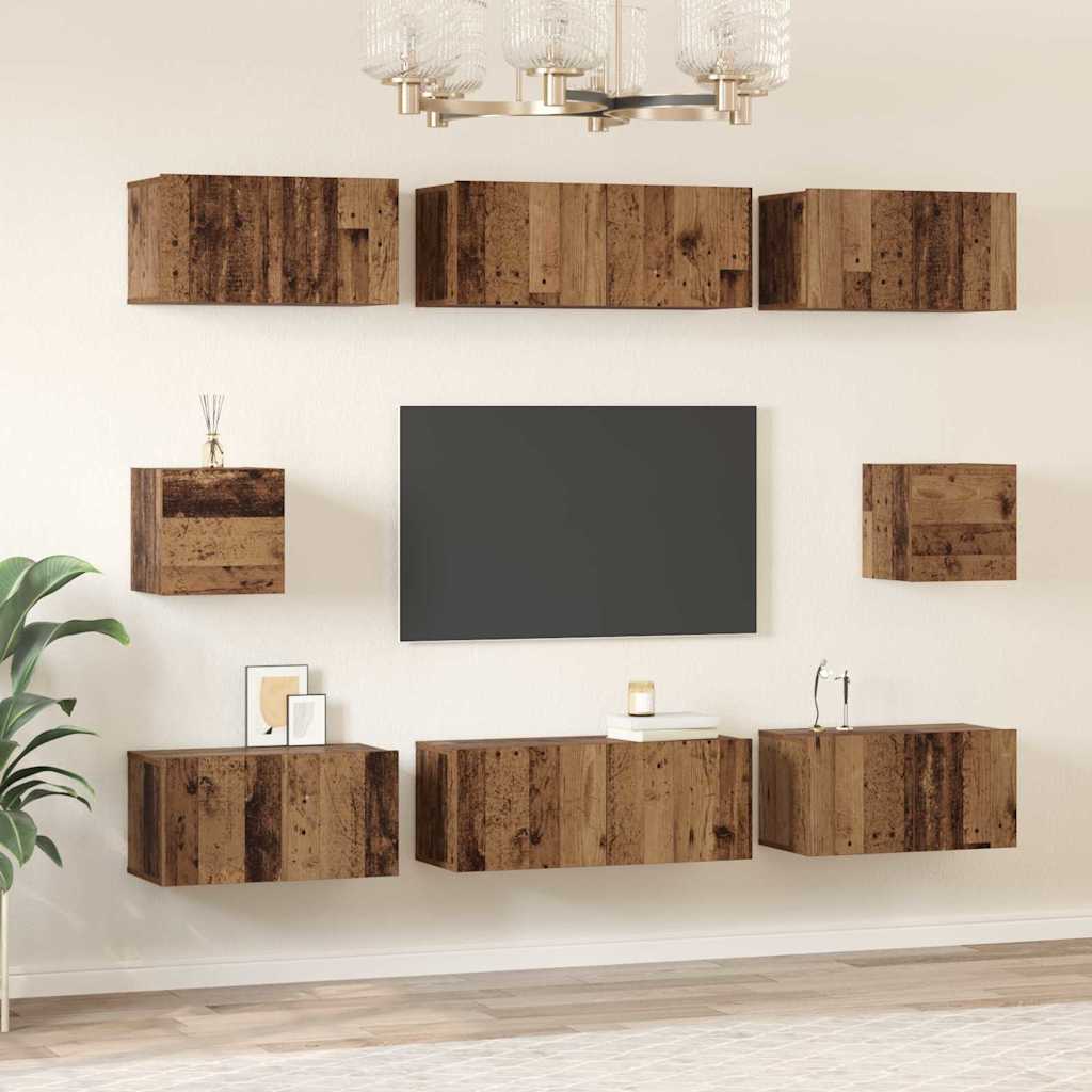 Set dulap TV cu raft Pe perete Altele 8 pcs Lemn vechi Mediu 30.5 x 30 x 30 cm GartenMobel Dekor