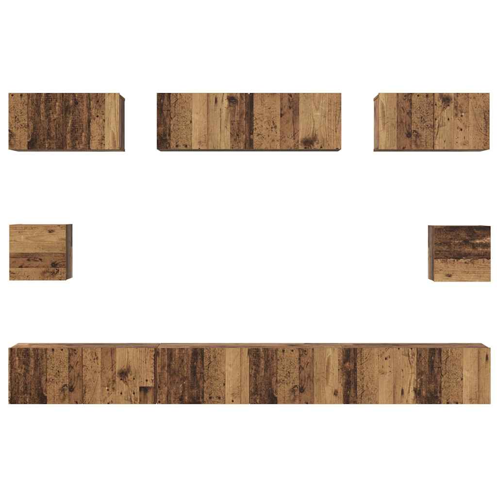 Set dulap TV cu raft Pe perete Altele 8 pcs Lemn vechi Mediu 30.5 x 30 x 30 cm GartenMobel Dekor
