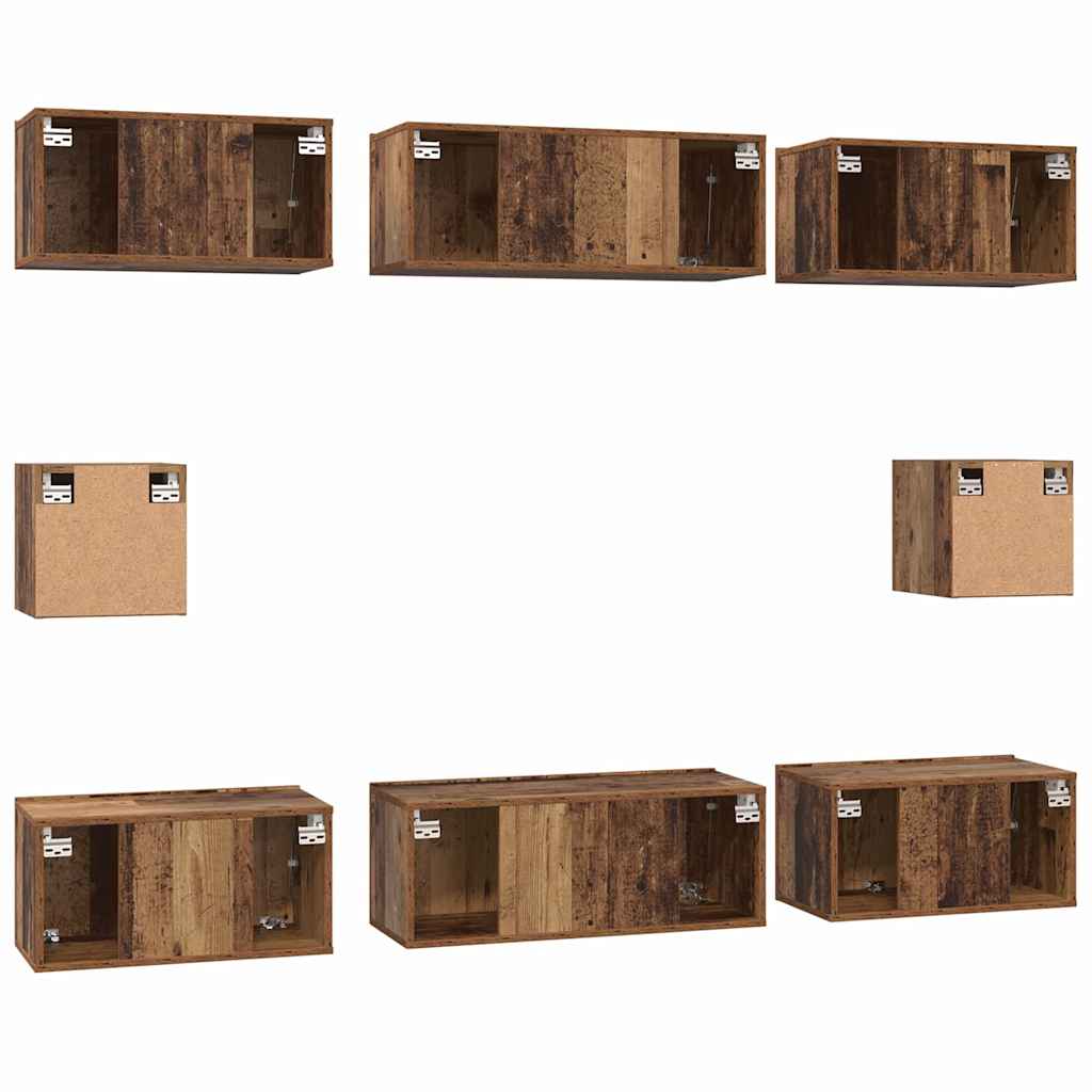 Set dulap TV cu raft Pe perete Altele 8 pcs Lemn vechi Mediu 30.5 x 30 x 30 cm GartenMobel Dekor