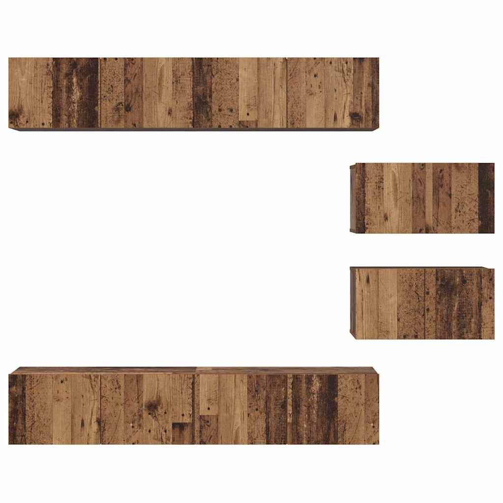 Set dulap TV cu raft Pe perete Altele cu depozitare cu ușă 6 pcs Lemn vechi Mediu Lemn compozit GartenMobel Dekor