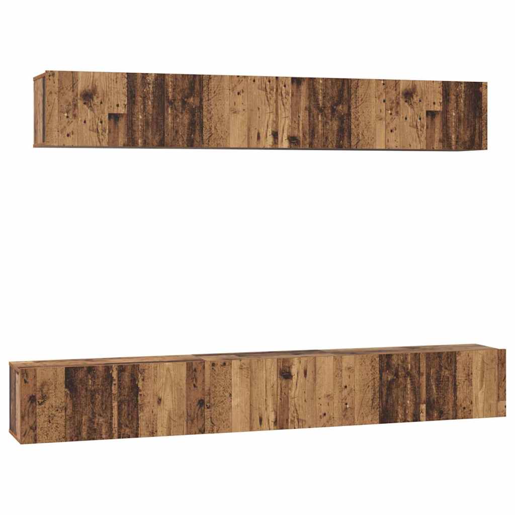Set dulap TV cu raft Pe perete cu depozitare cu ușă 5 pcs Lemn vechi Mediu Lemn compozit GartenMobel Dekor