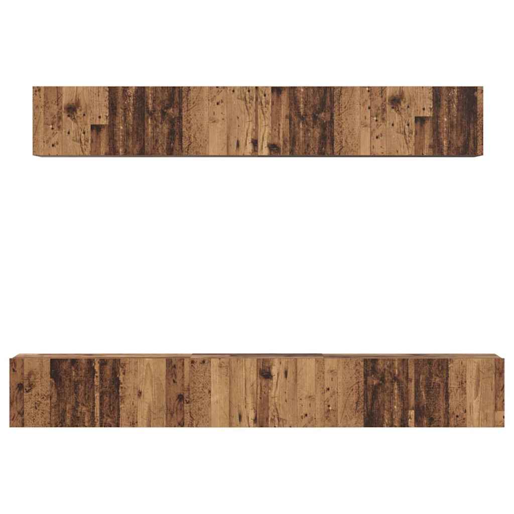 Set dulap TV cu raft Pe perete cu depozitare cu ușă 5 pcs Lemn vechi Mediu Lemn compozit GartenMobel Dekor