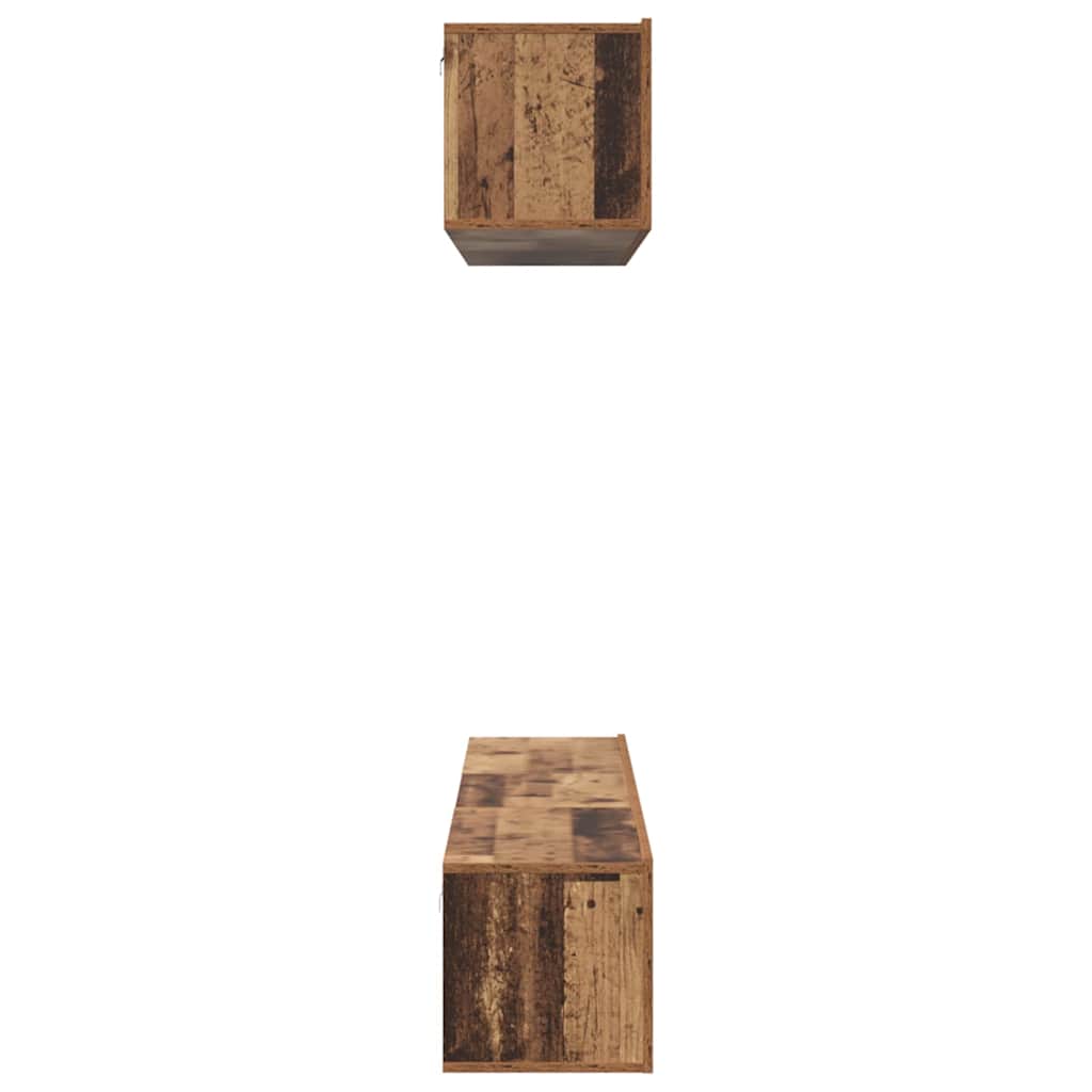 Set dulap TV cu raft Pe perete cu depozitare cu ușă 5 pcs Lemn vechi Mediu Lemn compozit GartenMobel Dekor