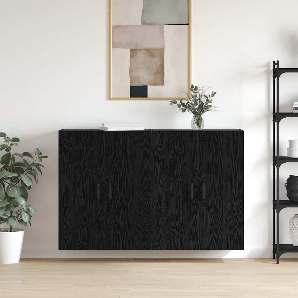 Mobilier cu Montaj pe Perete cu raft cu depozitare cu ușă 2 pcs Stejar negru GartenMobel Dekor