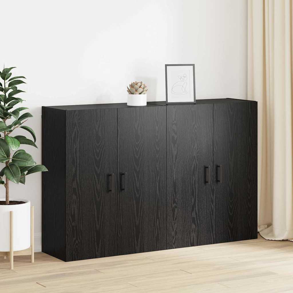 Mobilier cu Montaj pe Perete cu raft cu depozitare cu ușă 2 pcs Stejar negru GartenMobel Dekor