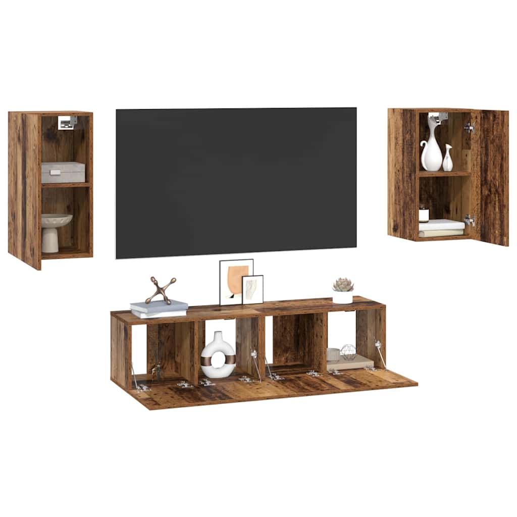 Set comodă TV 4 pcs Lemn vechi 30.5 x 30 x 60 cm Lemn compozit GartenMobel Dekor