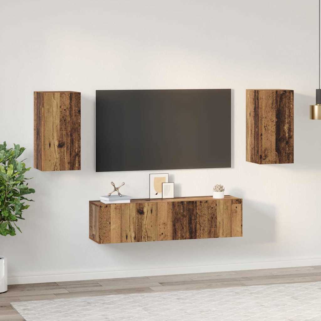 Set comodă TV 4 pcs Lemn vechi 30.5 x 30 x 60 cm Lemn compozit GartenMobel Dekor