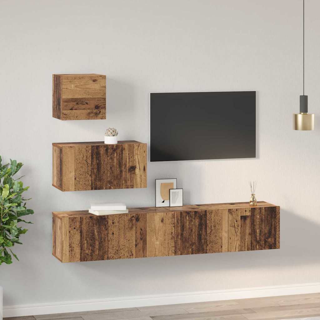 Set comodă TV 4 pcs Lemn vechi 80 x 30 x 30 cm Lemn compozit GartenMobel Dekor