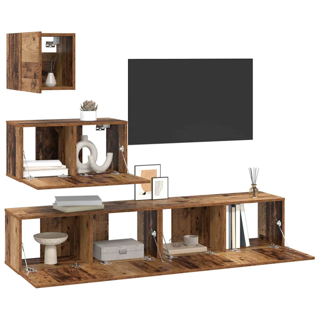 Set comodă TV 4 pcs Lemn vechi 80 x 30 x 30 cm Lemn compozit GartenMobel Dekor