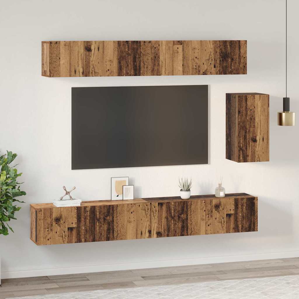Set comodă TV 6 pcs Lemn vechi 100 x 30 x 30 cm Lemn compozit GartenMobel Dekor